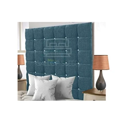 Image of Gallop Sleep Cubed Chenille Headboard Super Padded with Diamante Buttons Bedroom Furniture (Aqua, Double 4 FEET 6 INCHES, Height 36 INCHES)