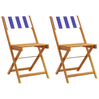 Image of vidaXL Bistro Chairs 2 pcs Blue and White Solid Wood Acacia Fabric