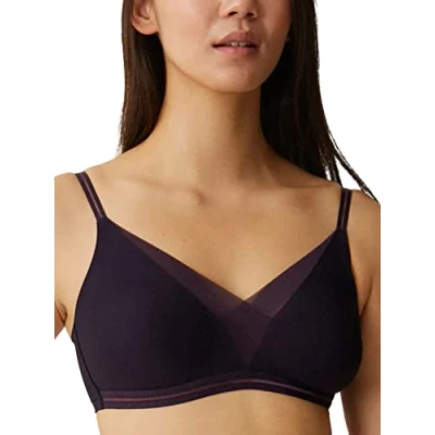Image of Naturana Soft Feel Good Bra with Mesh Detail Cozy Wireless Women&#039;s Supportive 34 Plum D