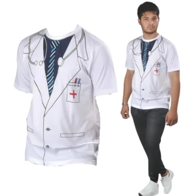 Image of FNA Fashions Adults Doctor Printed T Shirt Mens Hen Night Fancy Dress Costume (White, Medium)