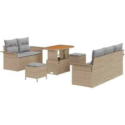 Image of vidaXL 8 Piece Garden Sofa Set with Cushions Beige Poly Rattan Acacia
