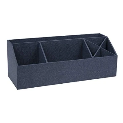 Image of Bigso Box of Sweden Desk Storage Organiser with 4 Compartments Stationery for Notes, Paperclips, Pens etc. Pen Holder Made Fibreboard and Paper in Linen Look Blue