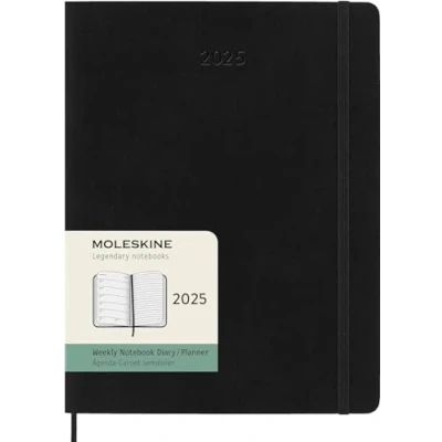 Image of Moleskine Weekly Planner, Agenda with Space for Notes 12 Months 2025, Soft Cover and Elastic Closure, Black Color, Extra Large Format 19x25 cm