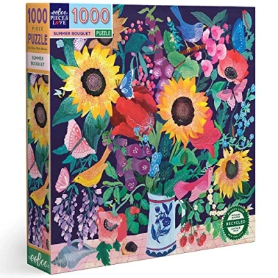 Image of eeBoo Summer Bouquet Recycled Cardboard Jigsaw Adult 1000 Piece Colorful Puzzle PZTSMB, Berry