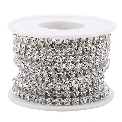 Image of 4 mm 5 Yard Rhinestone Chain, DIY Artificial Diamond Crystal Bling Ribbon Roll Decoration for Wedding Party Floral Arrangements(Silver)