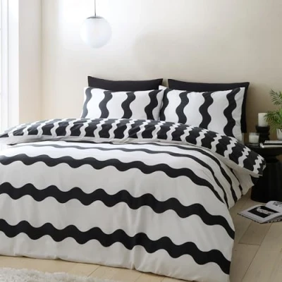 Image of Sassy B Waves Reversible Double Duvet Cover Set with Pillowcases Black/White