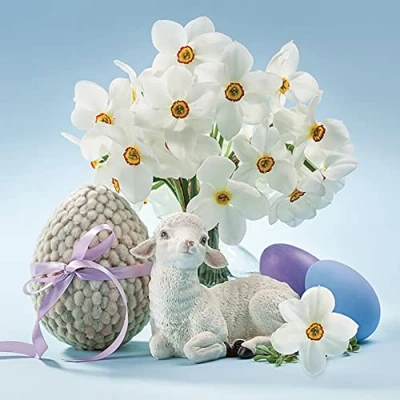 Image of DAISY Easter 3 Ply Tissue Paper Napkins Decorative Serviettes for Decoupage 33cm x (Pack of 20) (Lamb &amp; Narcissus) (SDLE)