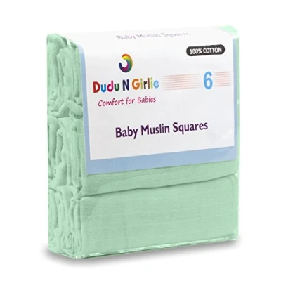 Image of DUDU N GIRLIE Extra Large Muslin 70x70 Baby Squares 100% Cotton Cloths for Soft Wash Cloths, Swaddle Blanket Essentials Newborn (Mint, Pack of 6)