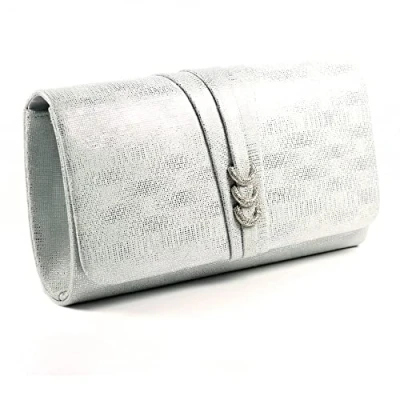 Image of Ladies Lyla Silver Satin Clutch Bag