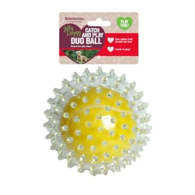 Image of Rosewood Jolly Doggy Catch and Play Tennis Ball for Dogs, yellow/clear