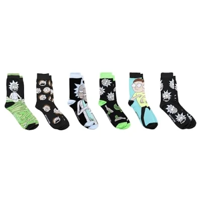 Image of Rick and Morty Socks for Men 6 Pack Character Crew Pickle Rick, Morty, Mr. Meeseeks, Squanchy, Shoe Size 12, Black, 4.5 12 UK