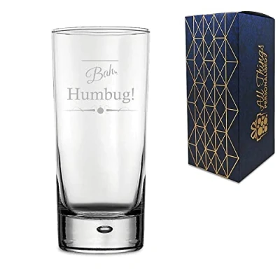 Image of Engraved Novelty Christmas HiBall Glass&quot;Bah, Humbug!&quot; Gift Boxed