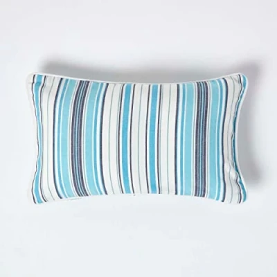 Image of HOMESCAPES 100% Cotton New England Striped Cushion Cover 30 x 50 cm Rectangular 12 20 Inches Blue Navy White Sofa Pillow Washable