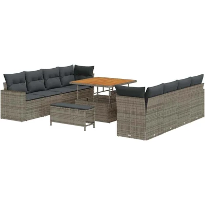 Image of vidaXL 11 Piece Garden Sofa Set with Cushions Grey Poly Rattan Acacia