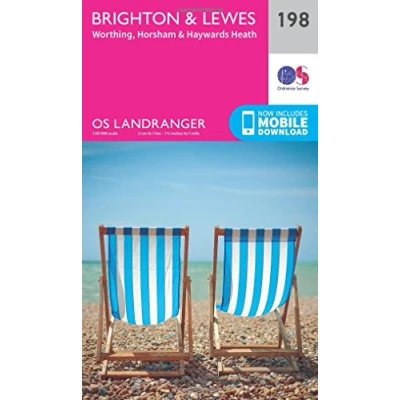 Image of Brighton &amp; Lewes Map Worthing, Horsham Haywards Heath Ordnance Survey OS Landranger 198 England Walks Cycling Days Out Maps Adventure