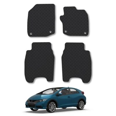 Image of 5mm Rubber Car Mats Compatible With Honda Civic (2012 2017) Tailored Fit Floor Set Accessory Custom Anti Slip Backing Heavy Duty Waterproof Easy Clean Durable All Weather Full Coverage
