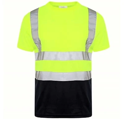 Image of LIZZIE JACOBS Hi Viz Vis High Visibility Crew Neck Short Sleeves T Shirts Reflective Tape Safety Round Security Work Breathable Lightweight Workwear Tops (3X Large, Yellow/Navy)