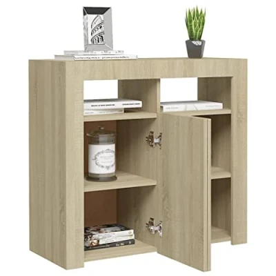 Image of Susany LED Sideboard Cabinet Storage Cupboard Unit with Lights for Dining Room Living Sonoma Oak 80x35x75 cm