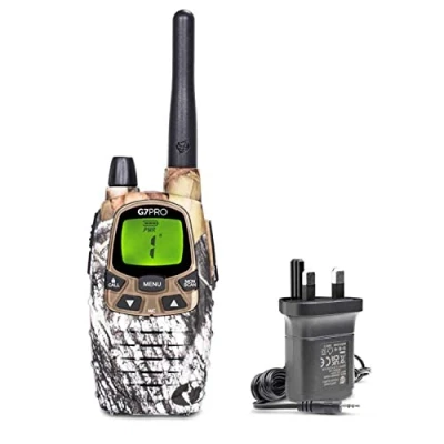 Image of Midland G7 Pro, Two Way Radio Walkie Talkie, Dual Band 16 PMR446 Channels and 69 LPD license free, 4 Rechargeable Batteries, Belt Clip, UKCA Certified, UK Plug, 1 Radio, Mimetic Mossy Oak