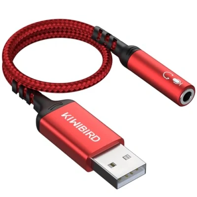 Image of KiWiBiRD USB to 3.5mm Jack Audio Adapter, Headphone and Microphone USB, Gaming Headset Aux External Sound Card, TRRS 4 pole 25cm, Compatible with MacBook, Surface, PS4, Laptop
