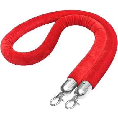 Image of vidaXL Velvet Stanchion Rope Red with Silver Hooks for Crowd Control, Luxury and Classic Design, Crush Resistant Construction, Easy Attachment.