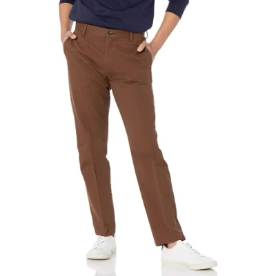 Image of Amazon Essentials Men&#039;s Slim Fit Wrinkle Resistant Flat Front Chino Trouser, Brown, 40W / 32L