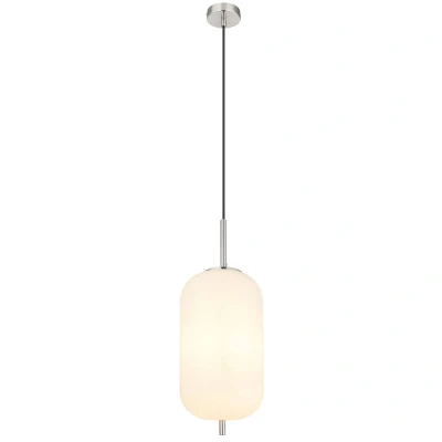 Image of Blacky I Slim Pendant Ceiling Light Nickel Matt Opal Glass Shade 1x E27