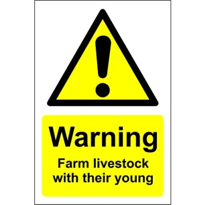Image of Warning farm livestock with their young safety sign 1.2mm Rigid plastic 200mm x 150mm