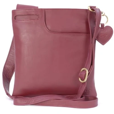 Image of Gigi Women&#039;s Small Leather Crossbody Bag Slim Shoulder With Adjustable Strap Heart Keyring Charm OTHELLO 2057 Burgundy