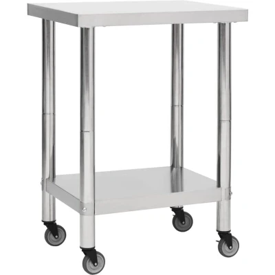 Image of vidaXL Kitchen Work Table with Wheels 60x45x85 cm Stainless Steel