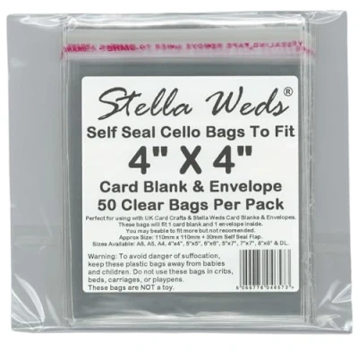 Image of Clear Self Seal Bags To Fit 4x4 Card Blank &amp; Envelope x 50 Per Pack Cello Packing Bags, Cookies, Sweets, Gifts, Jewellery