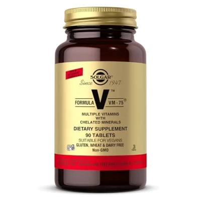 Image of Solgar Formula VM 75 Vitamins B, C &amp; E Calcium Folic Acid Rich in Antioxidants Vegan 90 Tablets