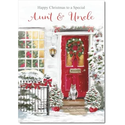Image of doodlecards Aunt and Uncle Christmas Card Red Door Large A4 Size for &amp; with Plain Envelope