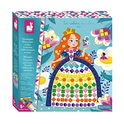 Image of Janod Princesses and Fairies Mosaics Set Les Ateliers Du Calme Kid&#039;S Creative Leisure Kit Teaches Fine Motor Skills Concentration Ages 5 Up, J07962