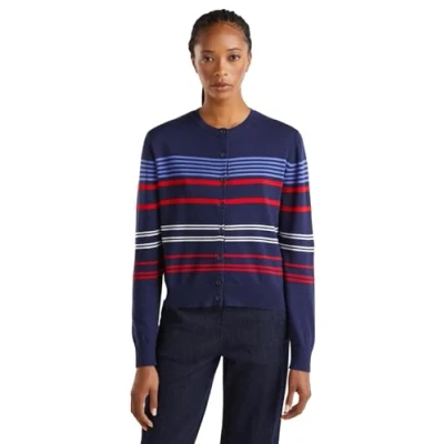 Image of United Colors of Benetton Women&#039;s Korean Jersey M/L 1094e501p Cardigan Sweater, Blue, M