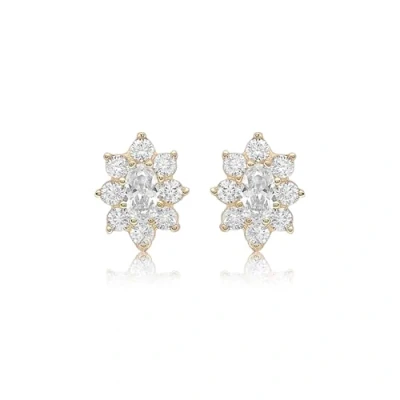 Image of Carissima Gold Women&#039;s 9 ct Yellow Cubic Zirconia 8 x 10 mm Flower Cluster Stud Earrings