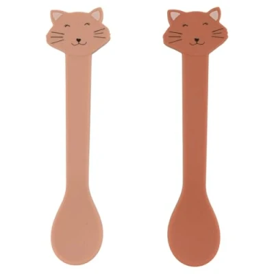 Image of Trixie Silicone Spoon 2 Pack Mrs. Cat Baby Feeding Set BPA Free, Soft Spoons for Toddlers Dishwasher Safe