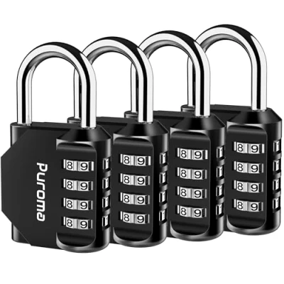 Image of Puroma 4 Pack Combination Lock Digit Locker Outdoor Waterproof Padlock for School Gym Locker, Sports Fence, Toolbox, Gate, Case, Hasp Storage (Black)