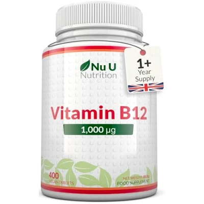 Image of Vitamin B12 1000mcg 400 High Strength Vegan Tablets VIT Methylcobalamin 13 Month Supply Contributes to The Reduction of Tiredness &amp; Fatigue Nu U Nutrition