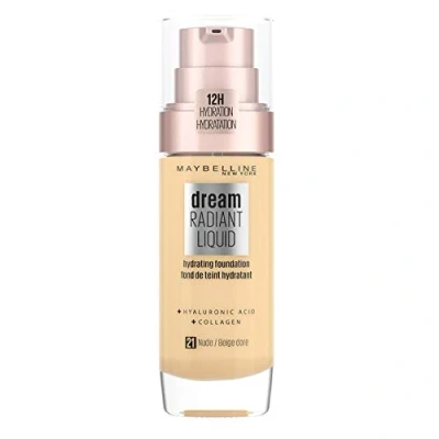 Image of Maybelline Foundation, Dream Radiant Liquid Hydrating Foundation with Hyaluronic Acid and Collagen Lightweight, Medium Coverage Up to 12 Hour Hydration 21 Nude