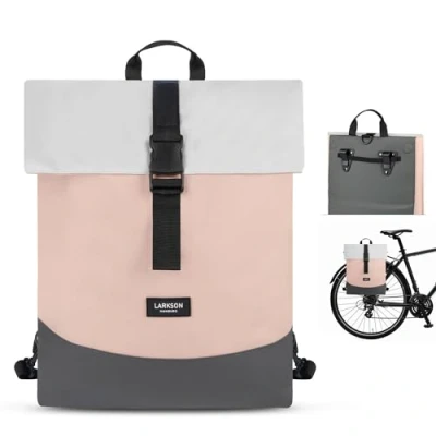Image of LARKSON Bike Pannier Bags Grey Tammo 2 in 1 Cycle Backpack &amp; Bicycle Bag for Rear Carrier, Made of Recycled Material Water Repellent