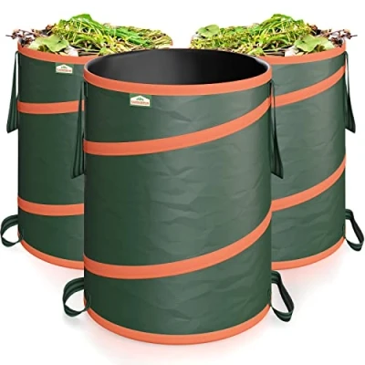 Image of GARDEBRUK 3x Pop Up Garden Waste Bag Set Gardening Tonne Waterproof Weed Bin Large Dumpy Rubble Sack Heavy Duty Tear Resistant Leaf with Handles Bulk (85 L)