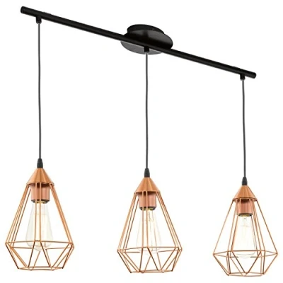 Image of Eglo Tarbes Vintage Pendant Lamp, 3 Flame Retro Ceiling Light, Steel Coloured in Copper and Steel, E27 Socket