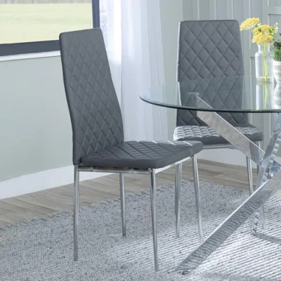 Image of Set of 8 Novato Grey Faux Leather Dining Chair with Chrome Legs