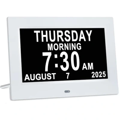 Image of Golony 7&quot; Large Digital Day Dementia Clock for Seniors, Medication Reminders Calendar with of The Week, Date Time Elderly Vision Impaired, Memory Loss, New White