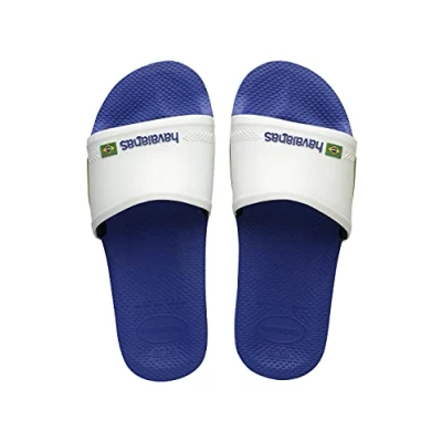 Image of Havaianas Unisex Slide Sandal, Marine Blue White, 5 UK