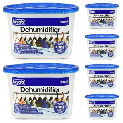 Image of ASAB Dehumidifier Box Scented Desiccant Moisture Removal Damp Trap with Hydrophilic Crystals 500ml Disposable Portable Condensation Remover for Bathrooms and Basements (Original 6 Pack)