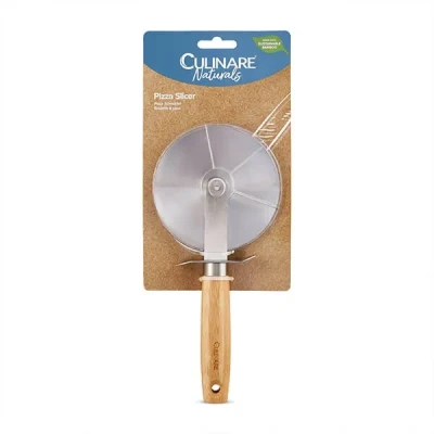 Image of Culinare Naturals Pizza Cutter Wheel, Sustainable Bamboo/Stainless Steel, 22cm, Sharp Slicing Tool for Pizzas/Dough/Quiche with Large Metal Slicer, Not Dishwasher Safe