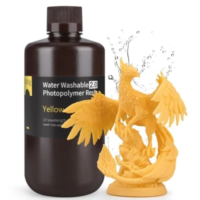 Image of ELEGOO Upgraded Water Washable 3D Printer Resin 2.0, 405nm UV Curing with Lower Shrinkage and Higher Precision for LCD Printing Yellow 1KG
