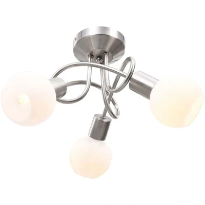 Image of vidaXL Ceiling Lamp with Ceramic Shades for 3 E14 Bulbs White Bowl